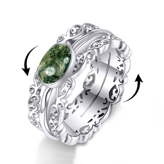 Sterling Silver Circular Shaped Moss Agate Spinner Ring