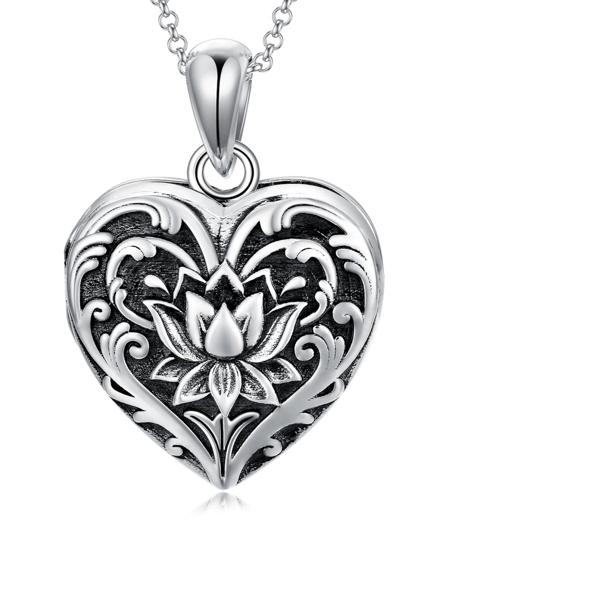 Sterling Silver Lotus Personalized Photo Locket Necklace-1
