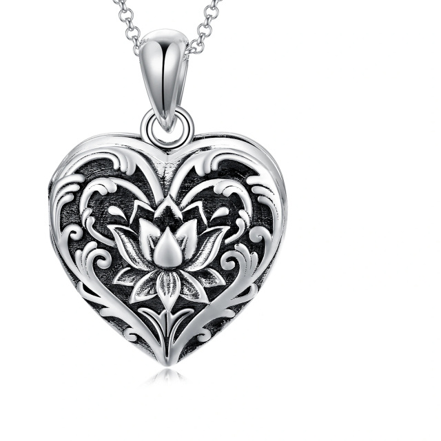 Sterling Silver Lotus Personalized Photo Locket Necklace-0