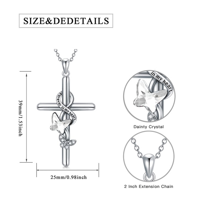 Colar com pingente de borboleta e cruz em prata de lei-2