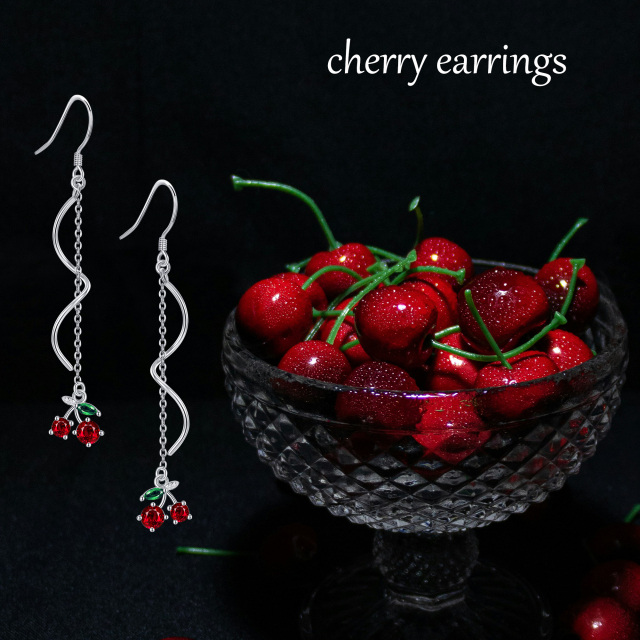 Sterling Silver Cubic Zirconia Cherry Blossom Drop Earrings-6