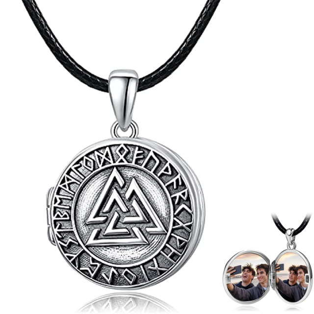 Sterling Silver Viking Rune Personalized Photo Locket Necklace for Men-5