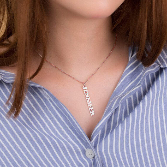 Collar Colgante con Nombre Clásico Personalizado en Plata de Ley con baño de Oro Rosa-1