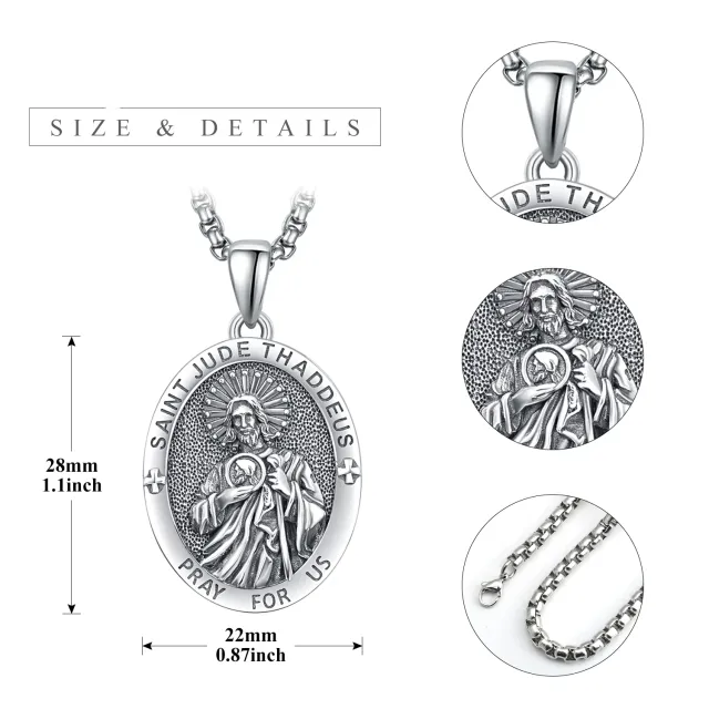 Sterling Silver Personalized Engraving & Saint Jude Pendant Necklace with Engraved Word-5
