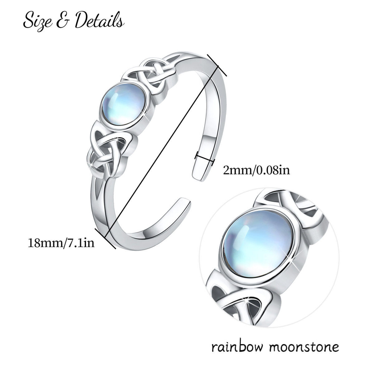 Sterling Silber kreisförmig Mondstein keltischen Knoten offener Ring-5