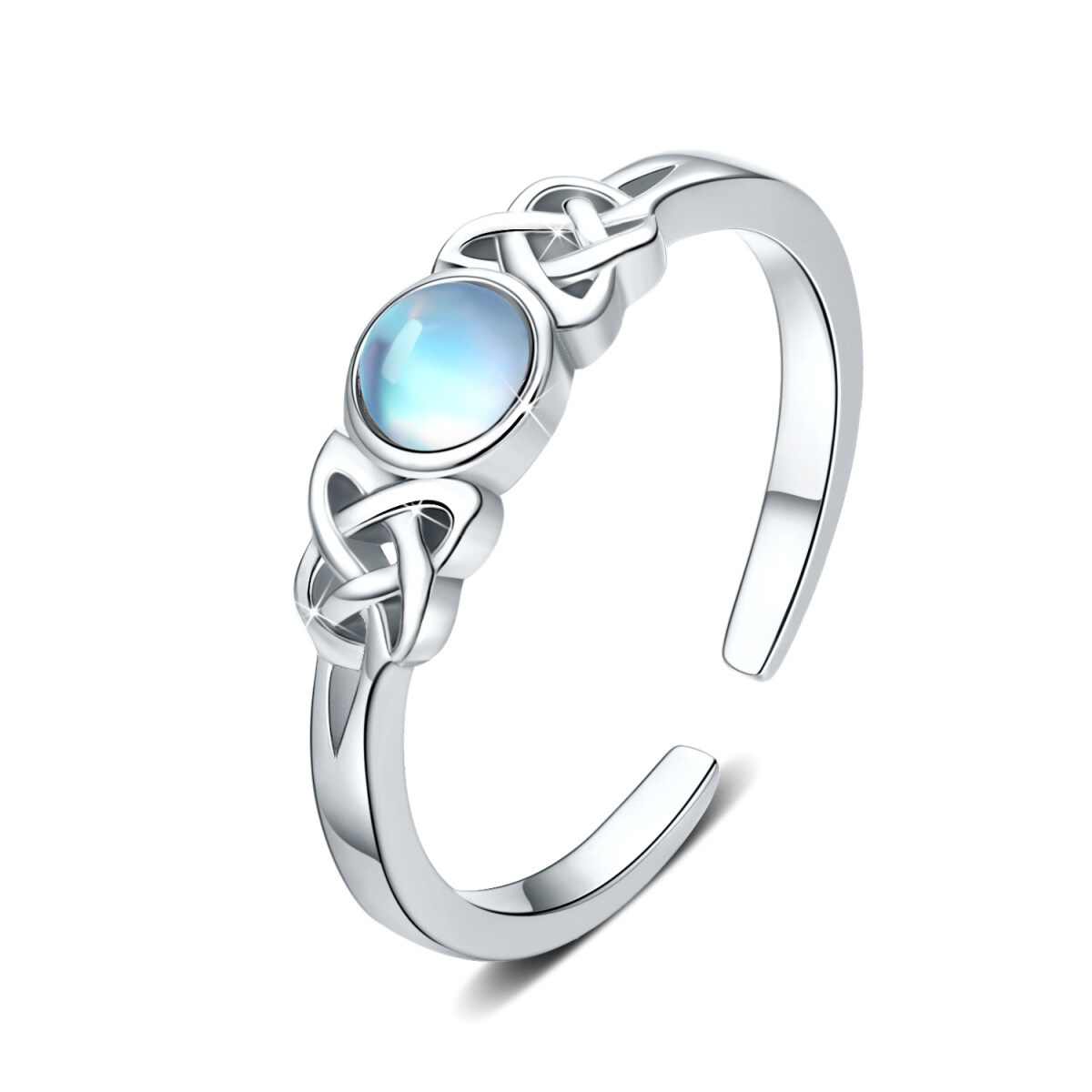 Sterling Silver Circular Shaped Moonstone Celtic Knot Open Ring-1