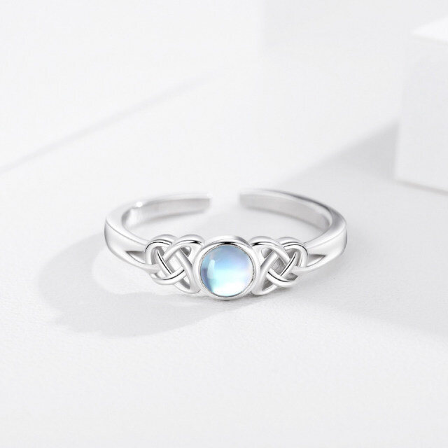 Sterling Silver Circular Shaped Moonstone Celtic Knot Open Ring-3