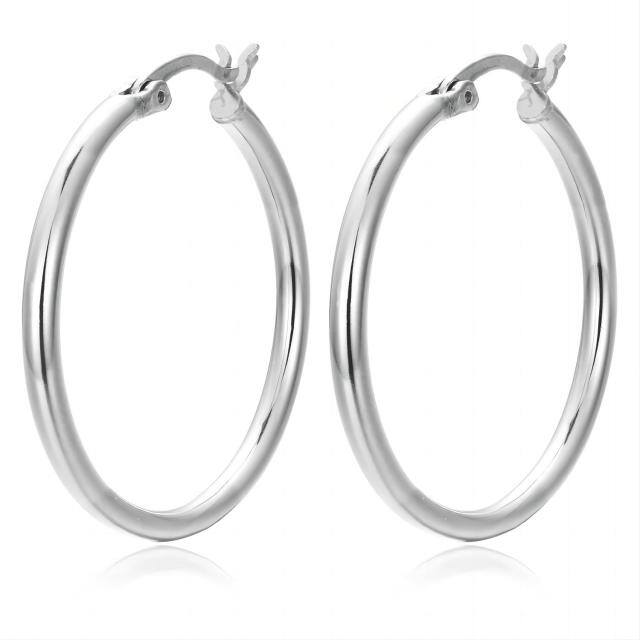 Sterling Silver Round Hoop Earrings-0