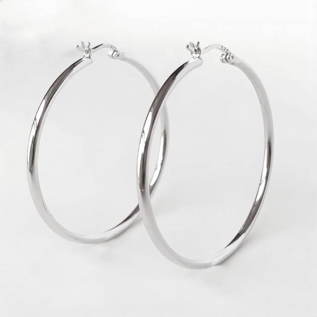 Sterling Silver Round Hoop Earrings-2
