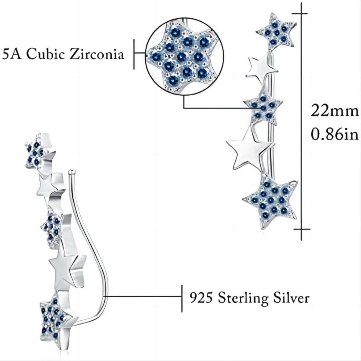 Pendientes escaladores de estrella de plata de ley con circonita cúbica-4