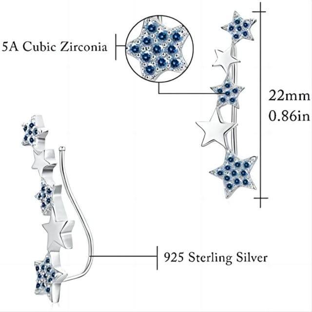 Pendientes escaladores de estrella de plata de ley con circonita cúbica-3