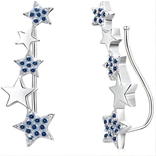 Sterling Silver Cubic Zirconia Star Climber Earrings