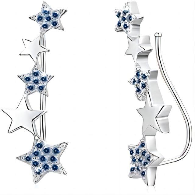 Sterling Silver Cubic Zirconia Star Climber Earrings-0