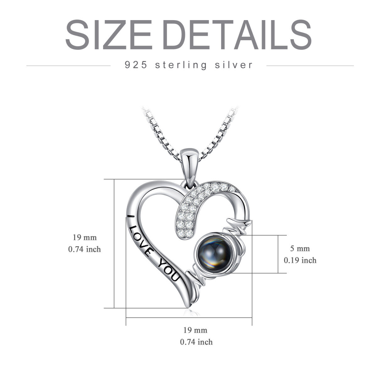 Sterling Silver Circular Shaped Projection Stone Mother & Heart Pendant Necklace with Engraved Word-5