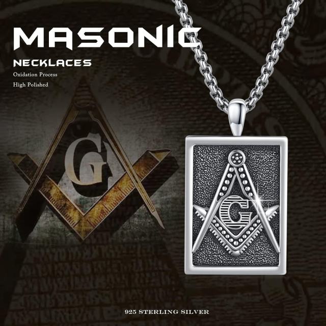 Sterling Silver Masonic Symbol Pendant Necklace-3