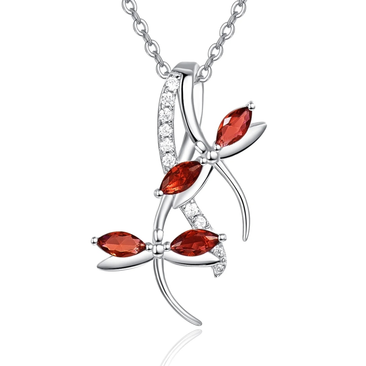 Sterling Silver Zircon Dragonfly Pendant Necklace-1