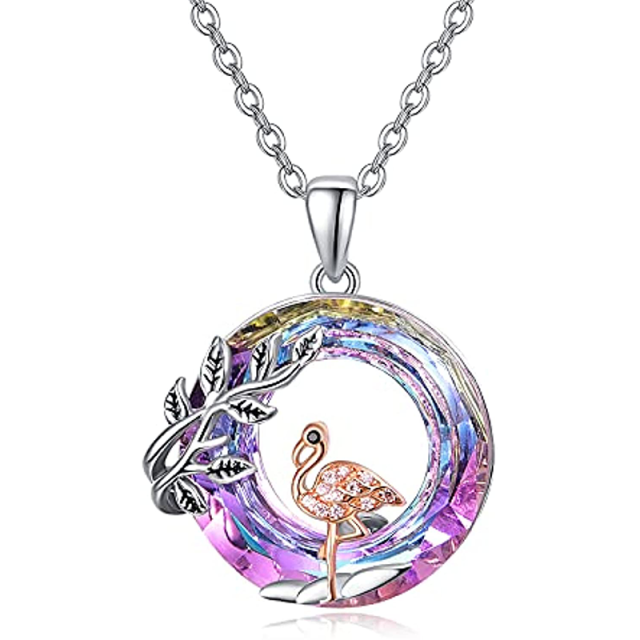 Sterling Silver Flamingo Crystal Pendant Necklace-2