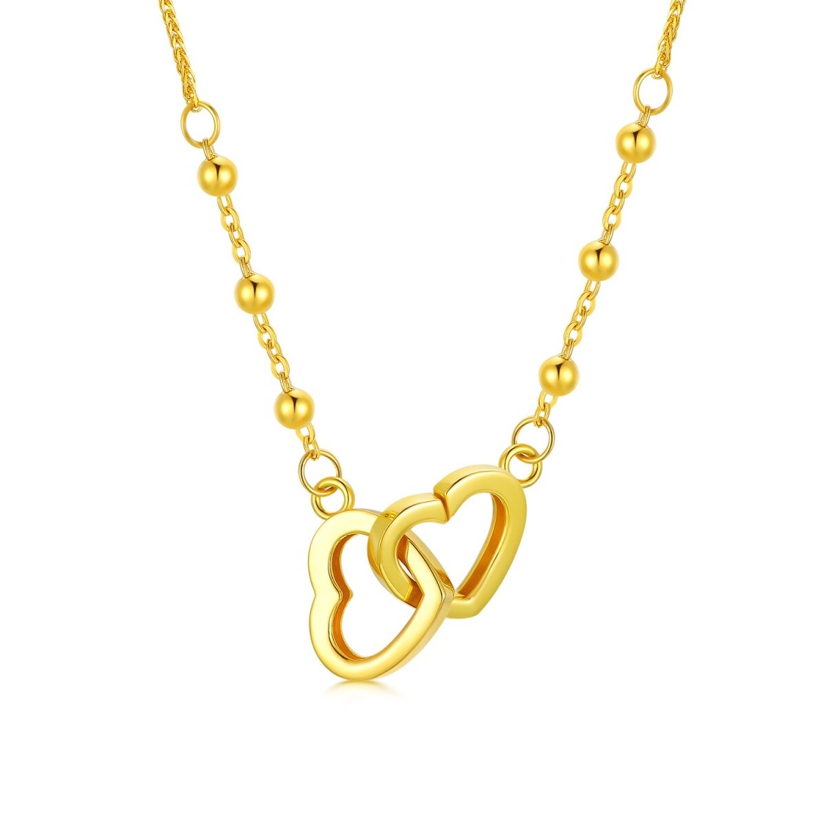 18K Gold Heart With Heart Pendant Necklace-1