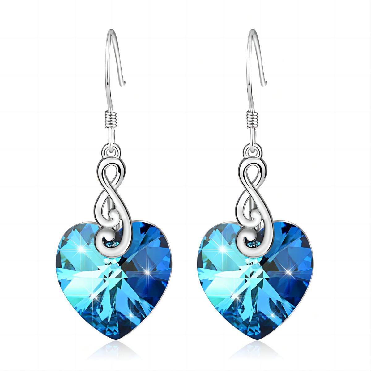 Boucles d'oreilles pendantes en forme de cœur en cristal et argent sterling-1