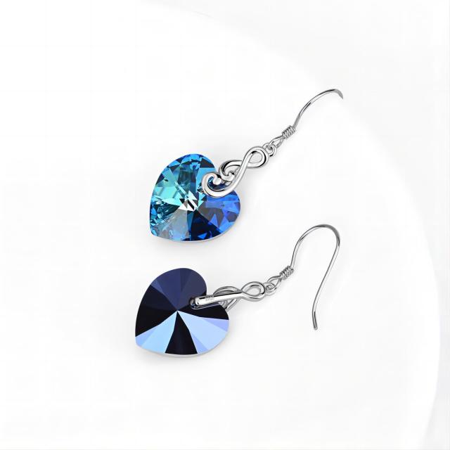 Sterling Silver Crystal Heart Drop Earrings-3