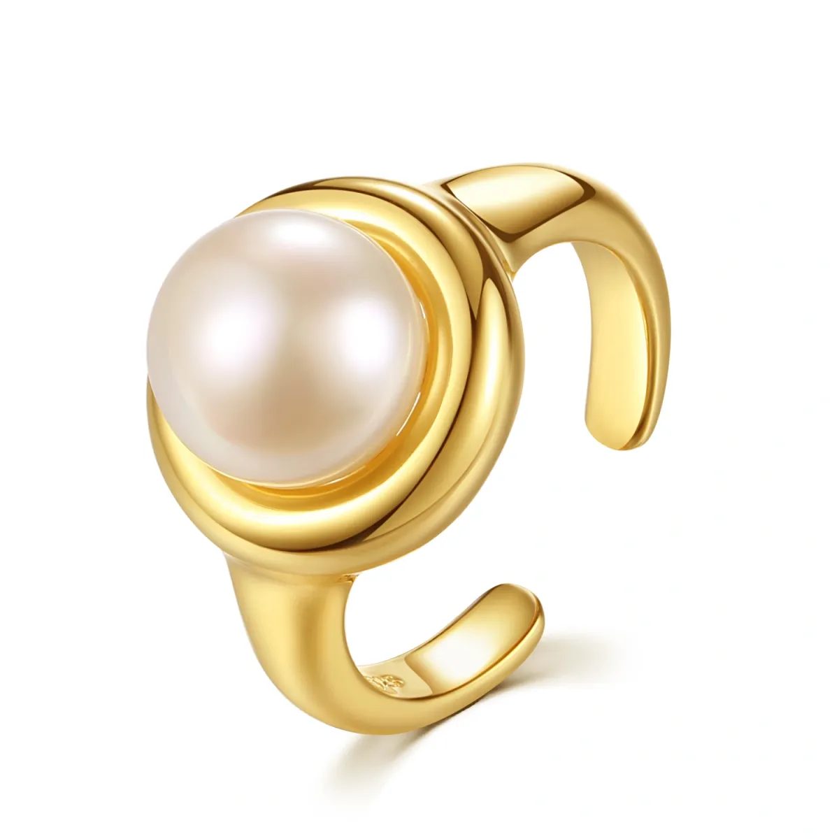 Sterling Silver with Yellow Gold Plated Pearl Open Ring-1