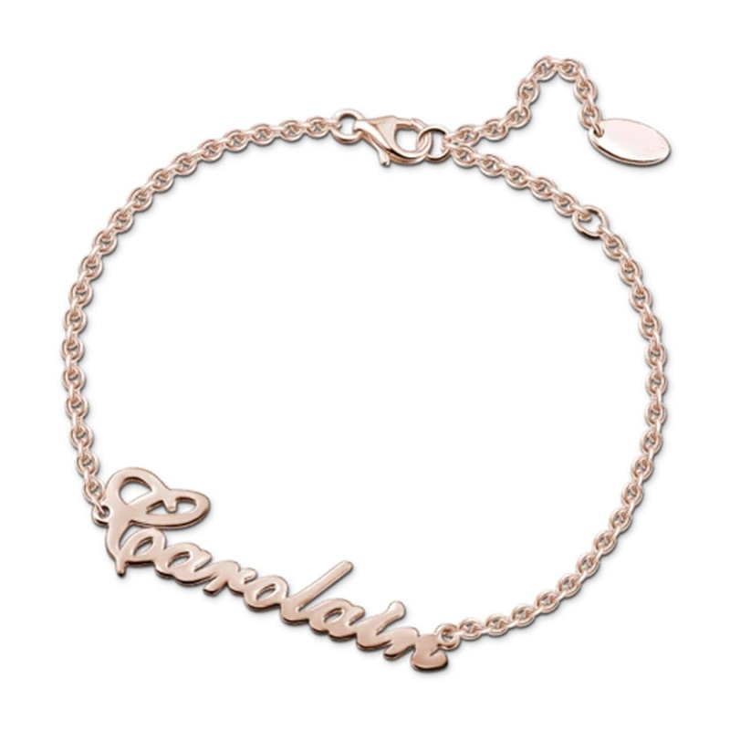 Sterling Silver with Rose Gold Plated Personalized Classic Name Pendant Bracelet