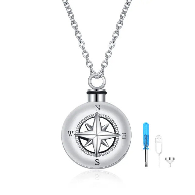 Sterling Silver Compass Urn Necklace for Ashes-0