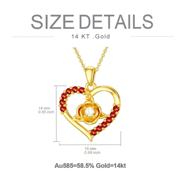Collier en or 14K avec pendentif rose et coeur en Moissanite de forme circulaire-4