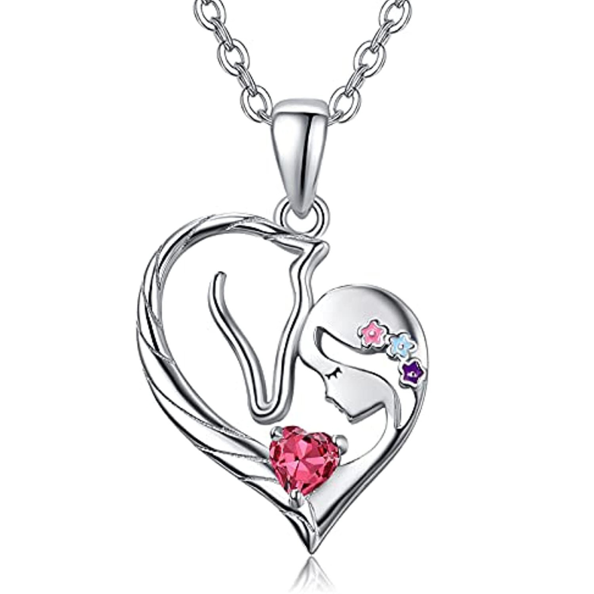 Collier en argent sterling avec pendentif en forme de coeur et cheval en zircon cubique-1