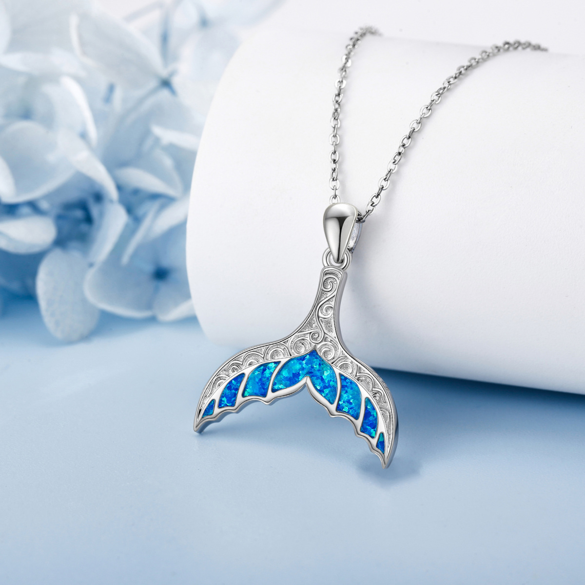 Sterling Silver Opal Whale Pendant Necklace-3