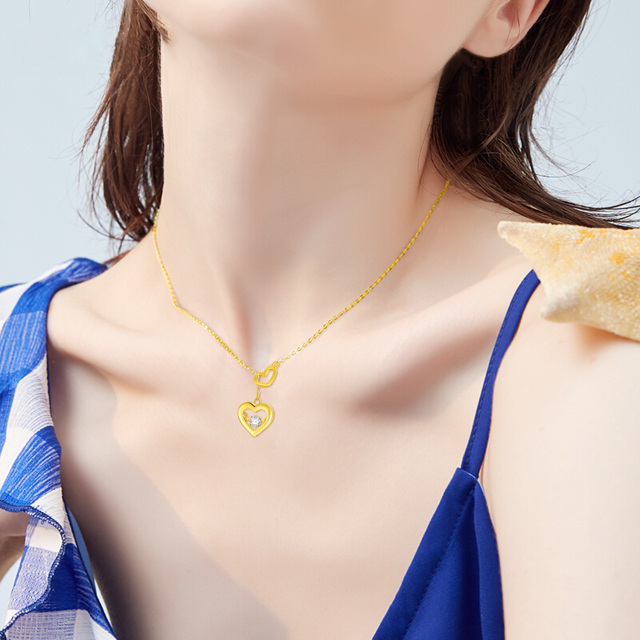 Colar com pingente em forma de coração em ouro 9K com colar de moissanite presentes para mulheres-1