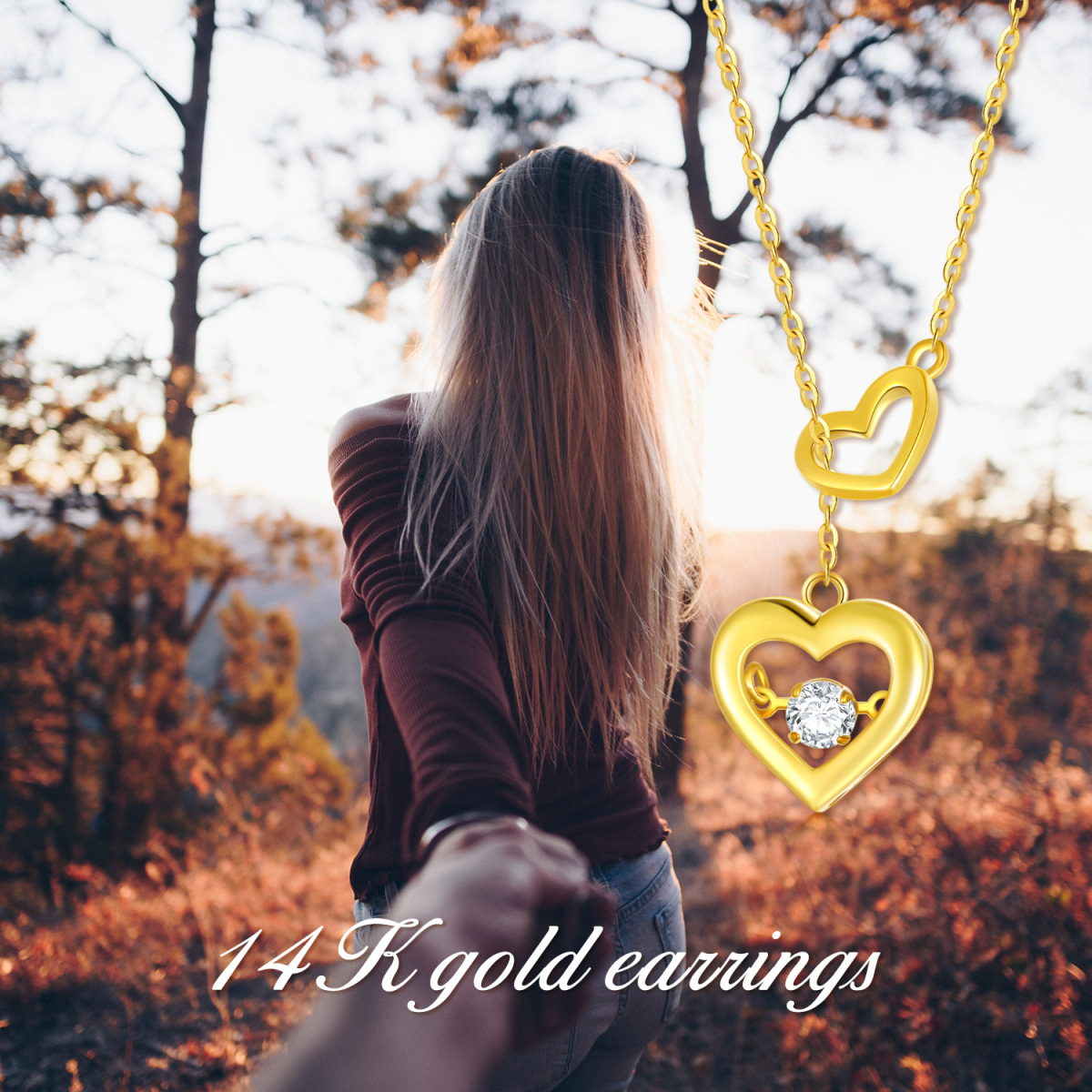 Collar con colgante de corazón de moissanita en forma circular de oro de 9 quilates-4