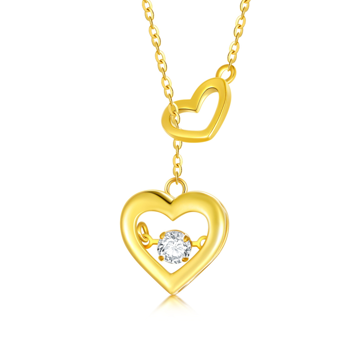 Collar con colgante de corazón de moissanita en forma circular de oro de 9 quilates-1