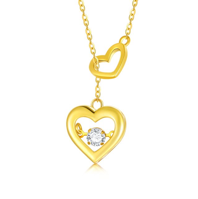 9K Gold Circular Shaped Moissanite Heart Pendant Necklace-0