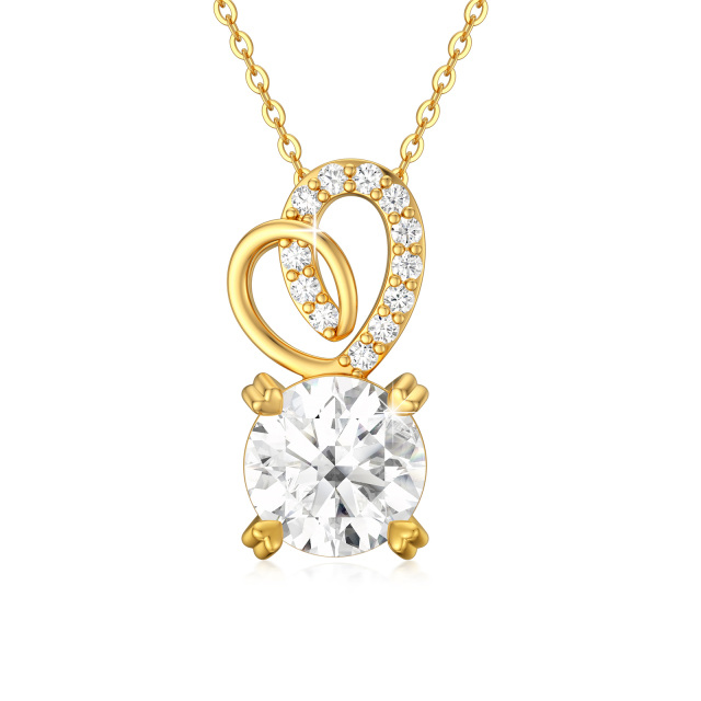 9K Gold Circular Shaped Moissanite Heart Pendant Necklace-0