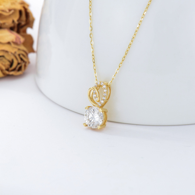 9K Gold Circular Shaped Moissanite Heart Pendant Necklace-2