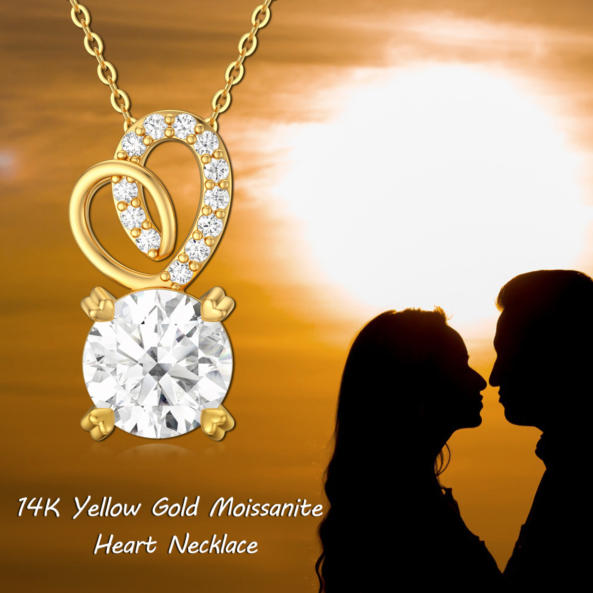 9K Gold Circular Shaped Moissanite Heart Pendant Necklace-6