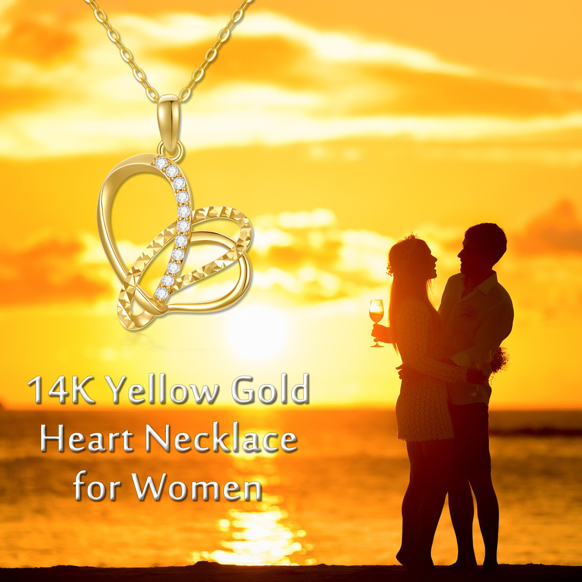 9K Gold Circular Shaped Moissanite Heart Pendant Necklace-6