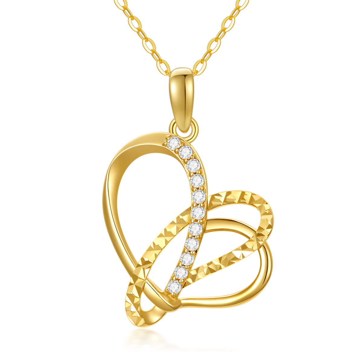 9K Gold Kreisförmige Moissanit Herz Anhänger Halskette-1