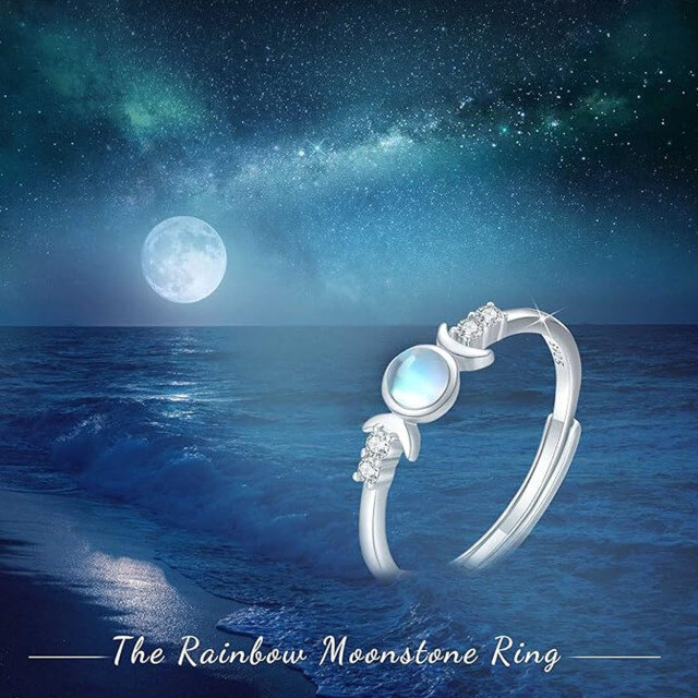 Sterling Silver Crystal Moon Ring-2
