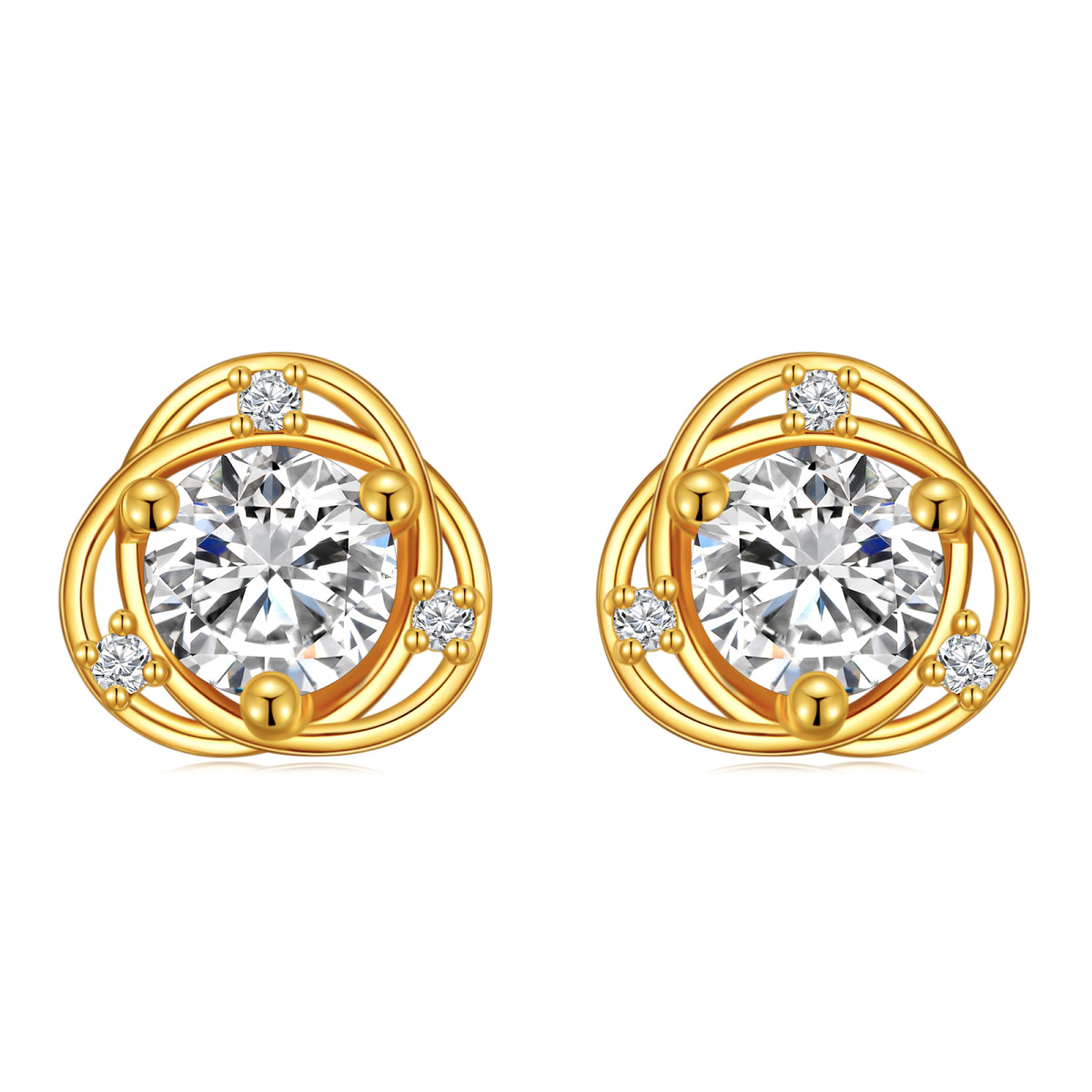 14K Gold Circular Shaped Cubic Zirconia Round Stud Earrings-1