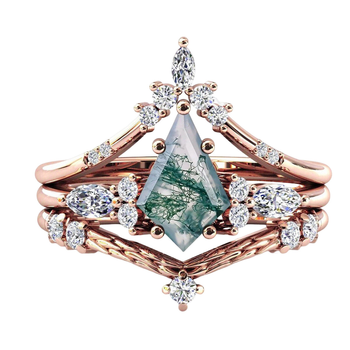 10K Rose Gold Moss Agate Stackable Ring-1