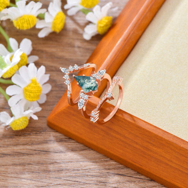 10K Rose Gold Moss Agate Stackable Ring-2