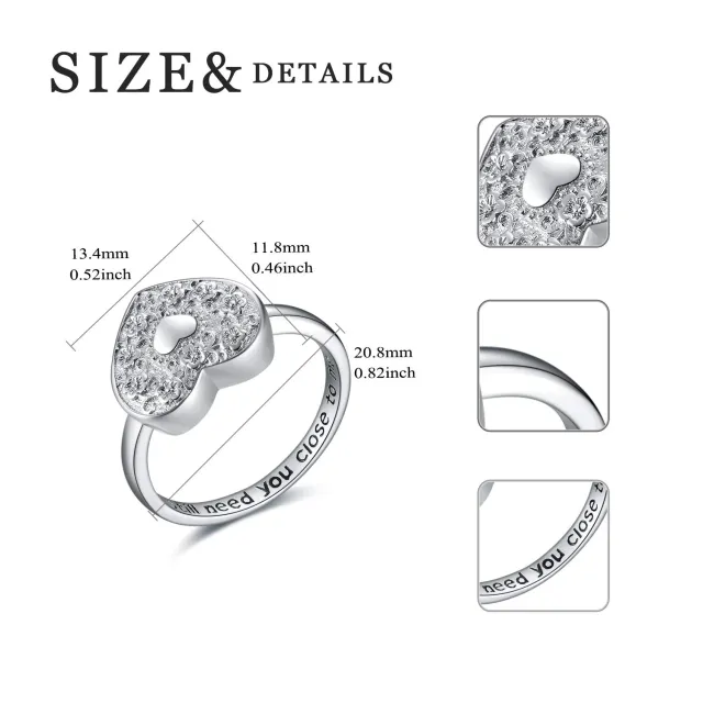 Bague Urne Coeur en Argent Sterling avec Mot Gravé-4