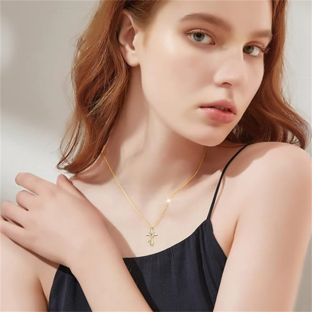 Collier en or 14K avec pendentif croix et stéthoscope en zircon cubique en forme de coeur-1