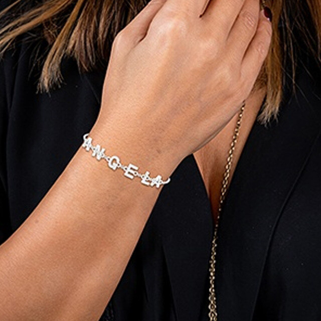 Pulseiras conhecidas feitas sob encomenda da prata esterlina, bracelete feito sob encomenda da letra personalizado-1