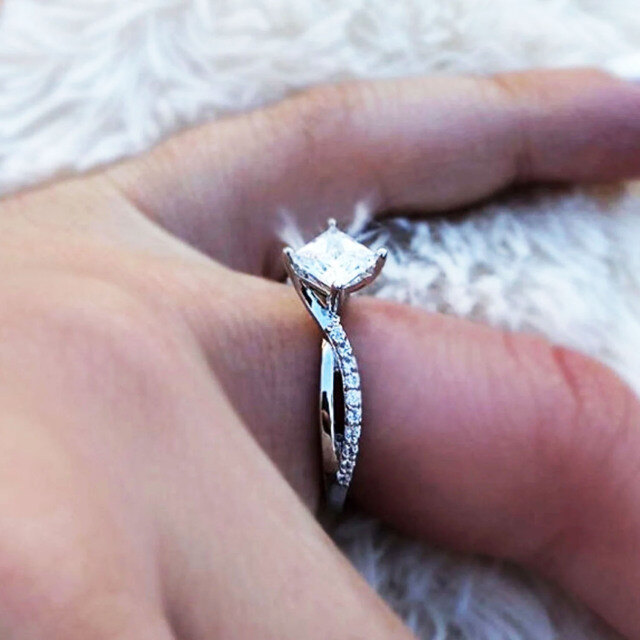 9K White Gold Cubic Zirconia Couple Engagement Ring-1