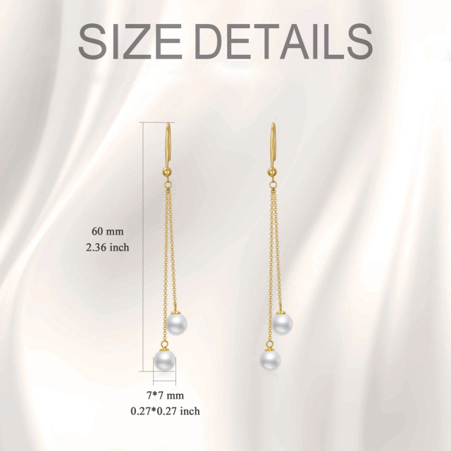 14K Gold kreisförmig Perle Paar Tropfen Ohrringe-4