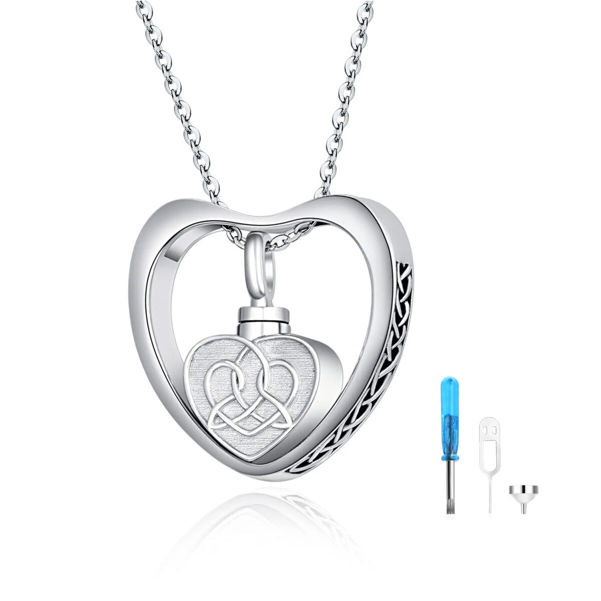 Collar de urna de corazón con nudo celta de plata de ley-1