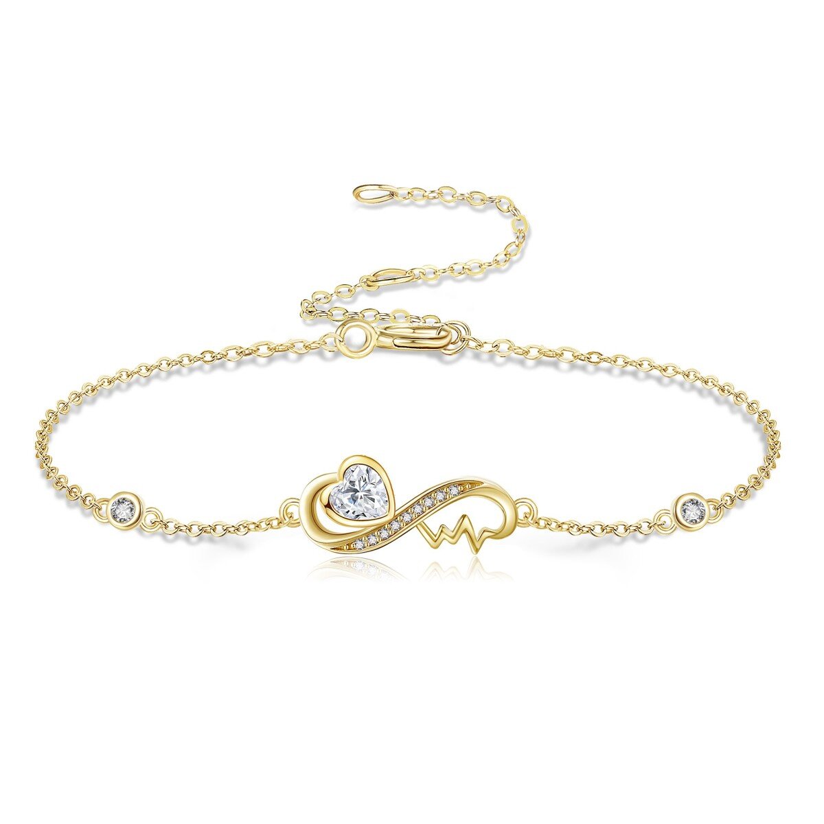 Bracelet à pendentif en forme de cœur en or 14 carats avec zircone cubique-1